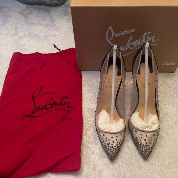 Christian Louboutin Follies Strass 100mm Heels - Hematite 37.5 - Picture 4 of 15